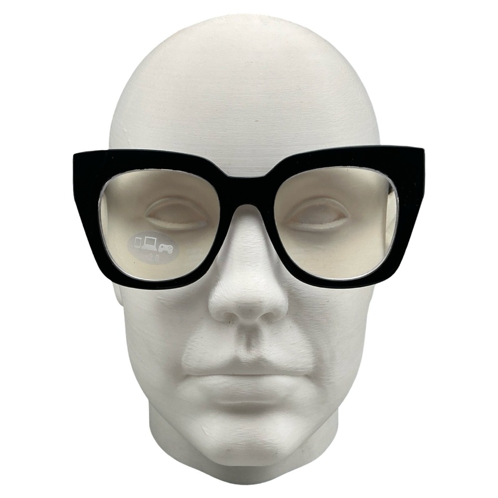 Chicos Houndstooth Bold Cateye Blue Light Reading Glasses Black Grey +2.0